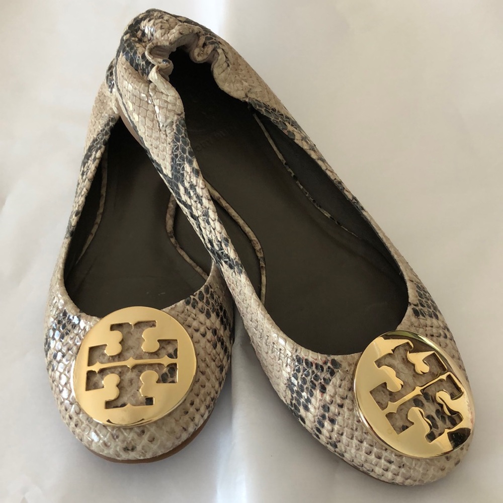 Awesome Tory Burch Reva ballerina flats Womens size 5 leather brown gold